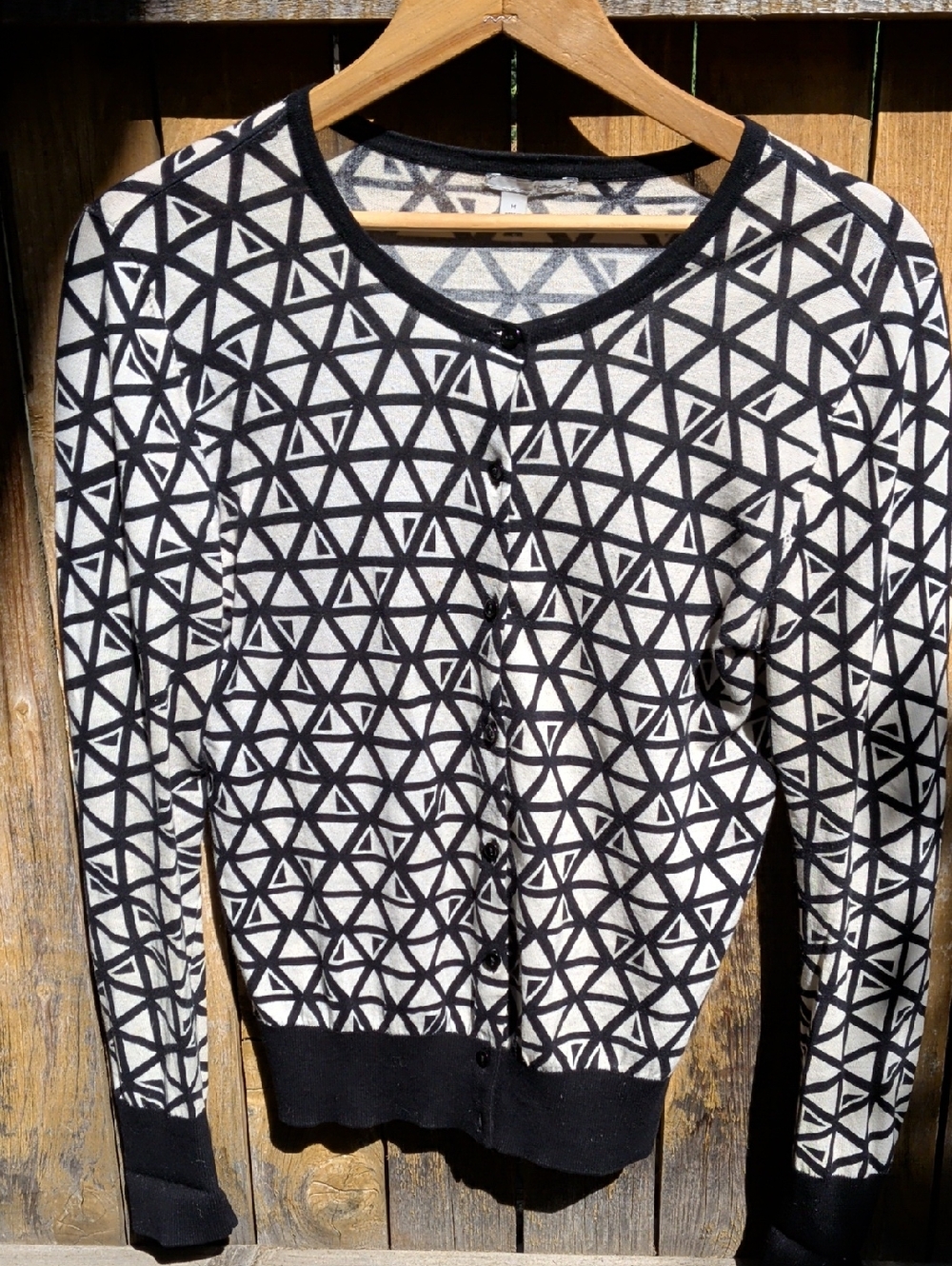 Halogen Black & White Geometric Button Cardigan